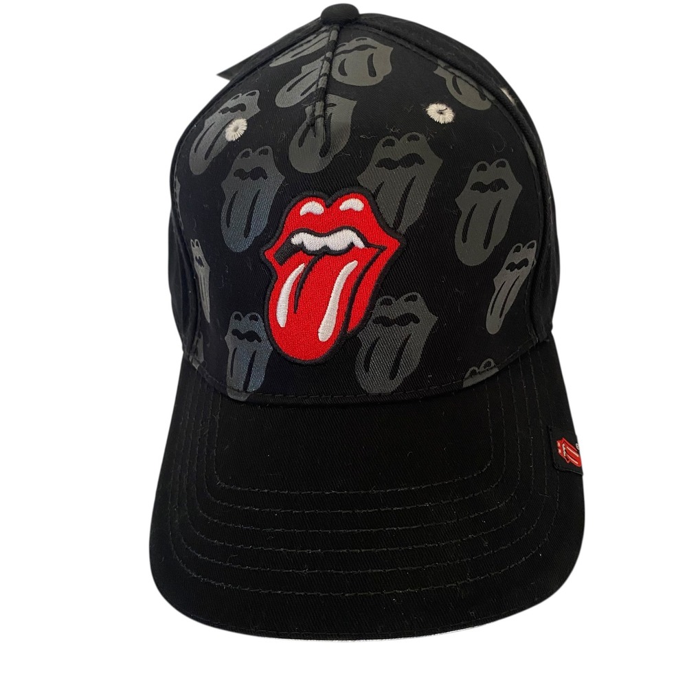 Rolling Stones Black Baseball Hat Tongue Logo Adjustable Cap Rock Music Y2K Band